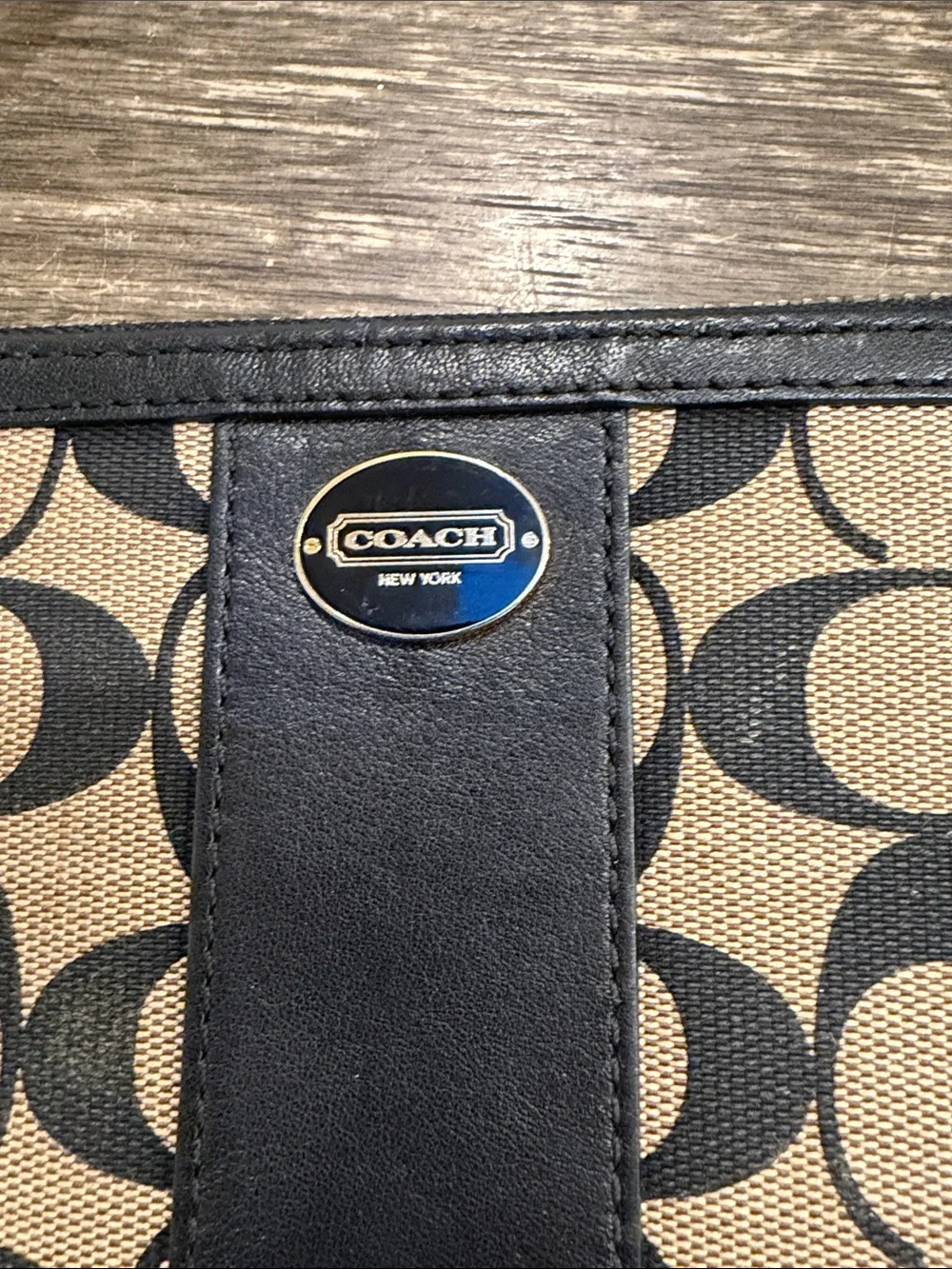 Coach Canvas Signature Zip Wristlet in Khaki and Black
